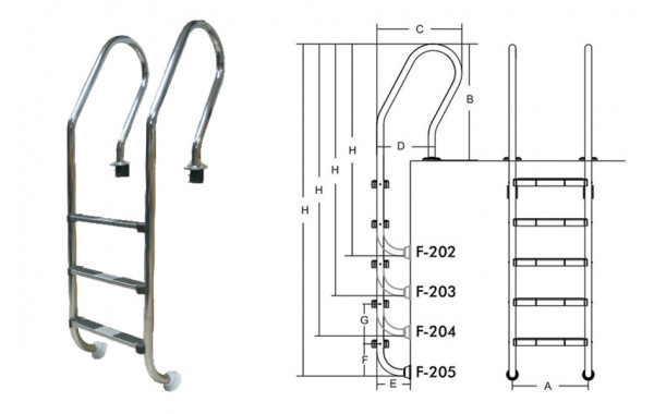 Лестница для бассейнов серии F F202 ПТК Спорт 021-0531 600_380