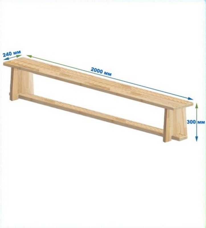 Скамейка гимнастическая 2000мм (щит.сосна) ножки дерево Dinamika 723_800